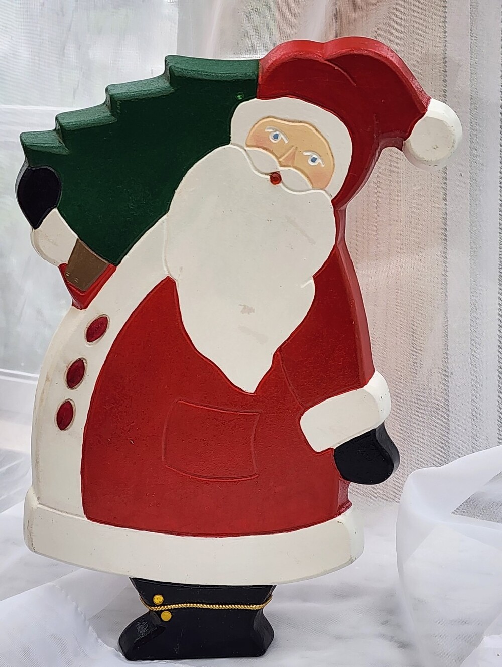 VINTAGE HAND PAINTED CERAMIC CHRISTMAS DECORATION SANTA TREE FOLK ART BEJEWELED